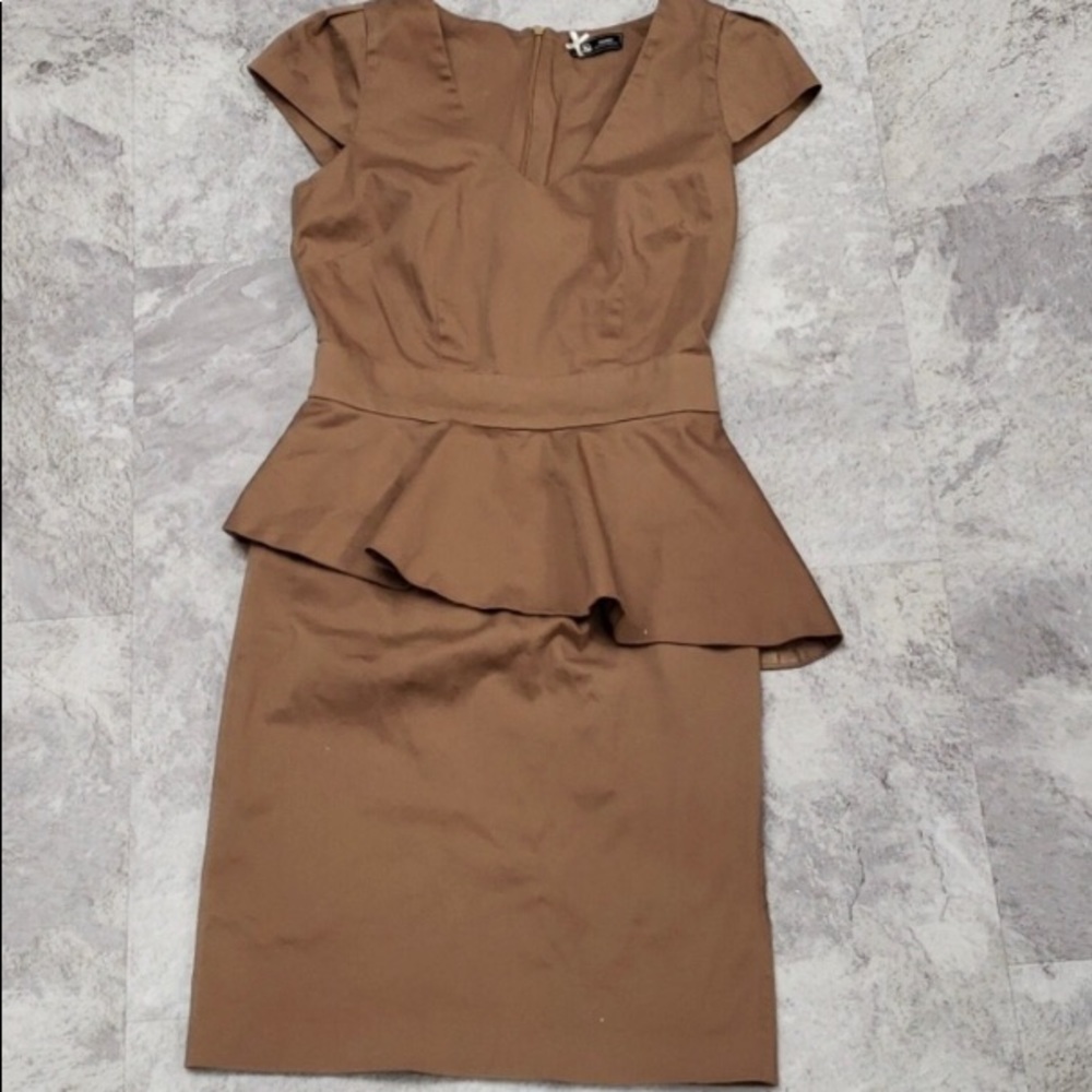 Camel color peplum dress.
